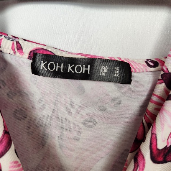 Koh Koh‎ Maxi Dress 4X Pink Floral V-Neck Short Sleeve Flowy Long Soft Stretch - Picture 3 of 8